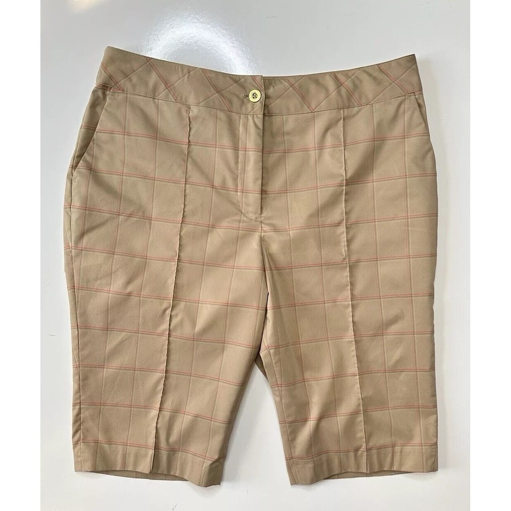 EP Pro Women's Praline Beige Windowpane Plaid Tech Long Golf Shorts / Women's 10